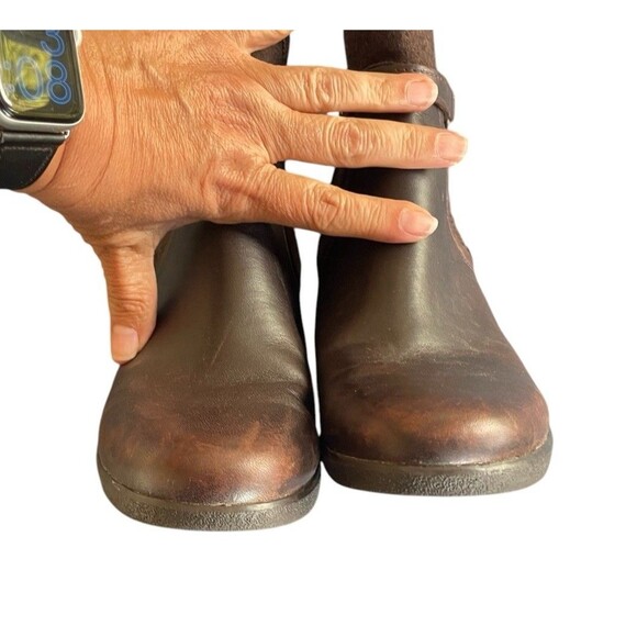 Ugg Emalie Waterproof Leather Wedge Ankle Boots Brown Size 8 Leather Shearling - Picture 6 of 11